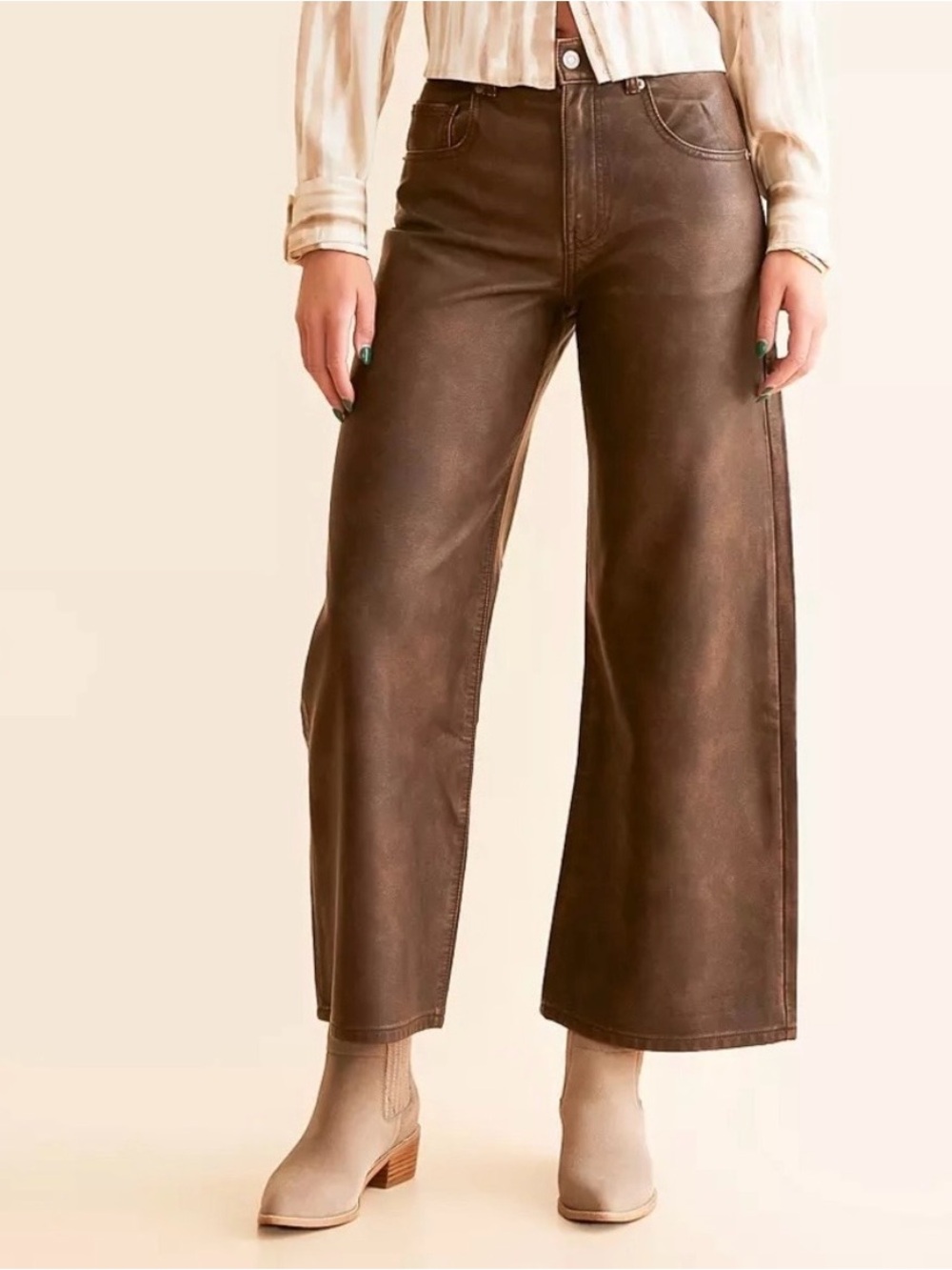 Free People We The Free Misha Faux Leather Wide Leg Pants in Dark Brown Size 24
